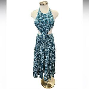 Charina Sarte Open Back Smocked Cut Out Midi Dress Size XS NWOT